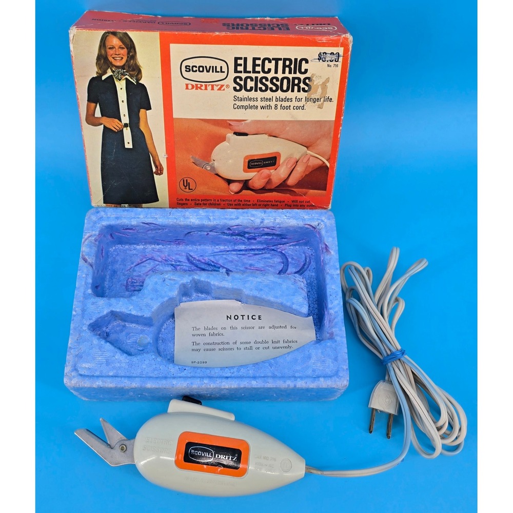Vtg Scovill Dritz Electric Scissors Stainless Blades Model 716 70s w/ Box WORKS‎